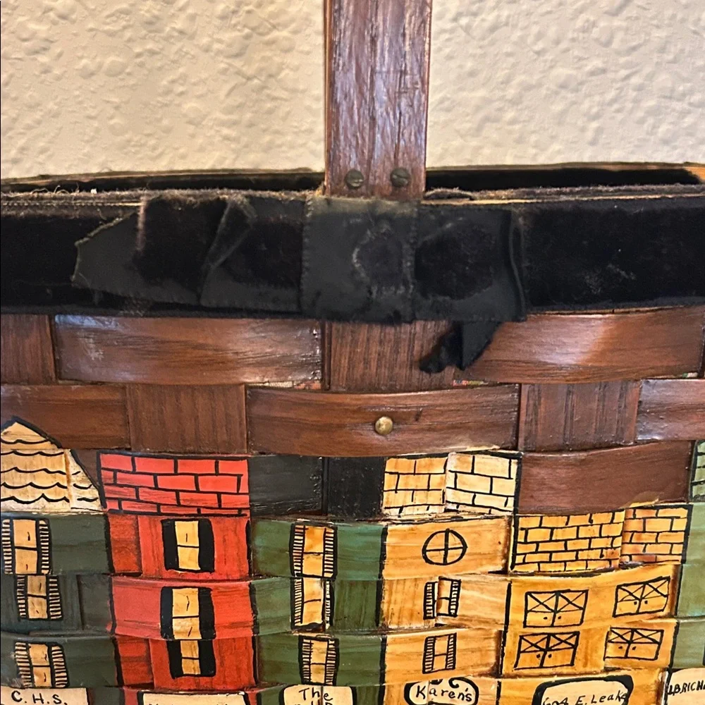 Handcrafted  Caro Nan Village Scene Basket repurposed